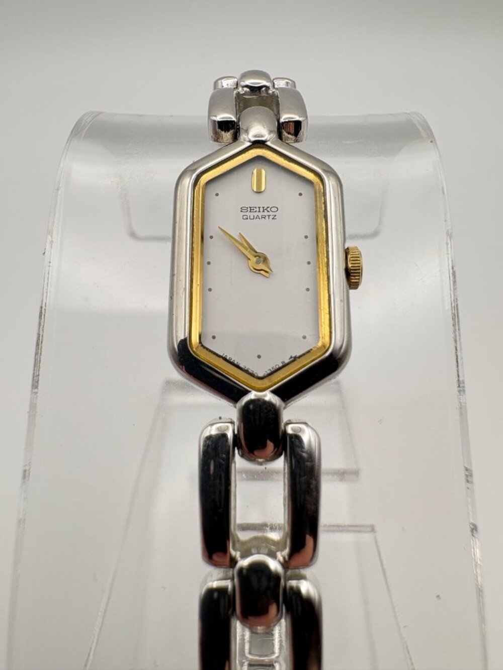 Vintage Seiko Quartz Two Tone Hexagon Dial Women Bracelet Watch 2E20-6119